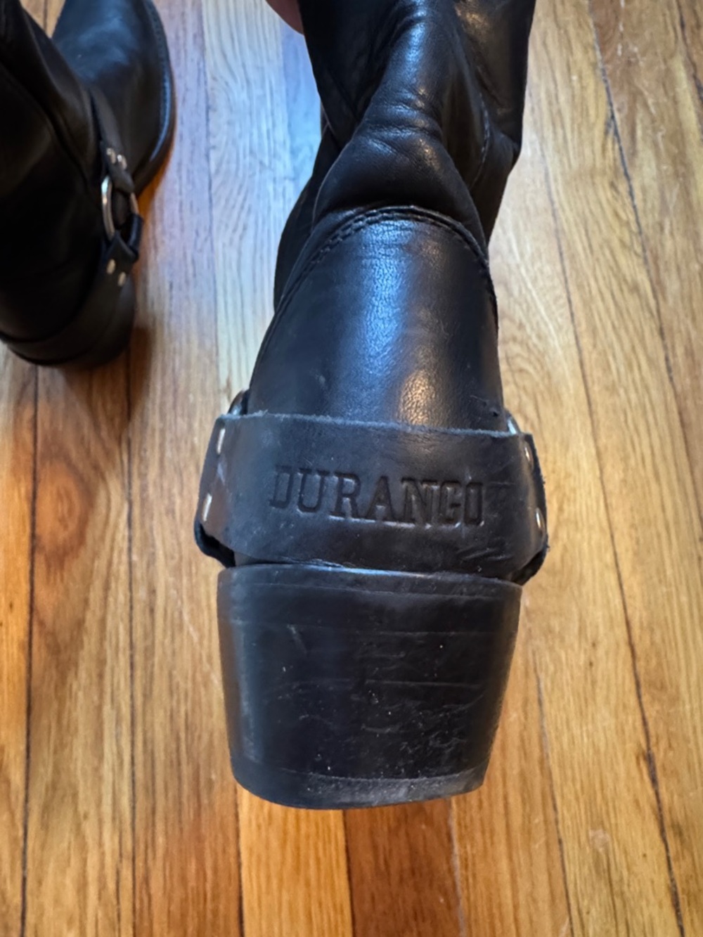 Durango Black Leather Harness Boot - Pull Tab Detail - Picture 6 of 8